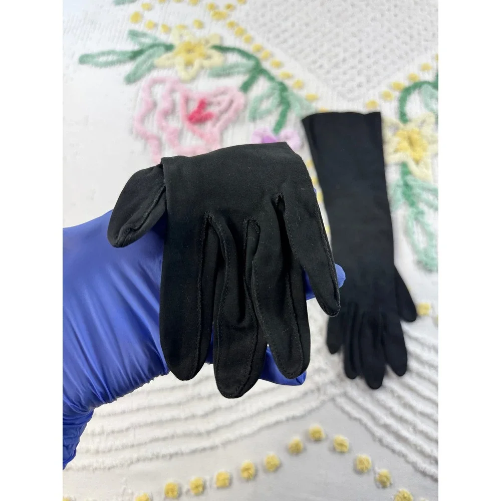Balta Vintage Black Cotton Mid Length Opera Gloves Size 7 Formal Evening 9533